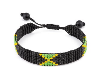 Armband Jamaicaanse vlag: handgemaakte armband, verstelbare kralenarmband in bohostijl met patriottisch ontwerp
