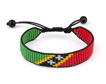 Armband met kralen van St. Kitts en Nevis-vlag: verstelbare boho-koordstijl