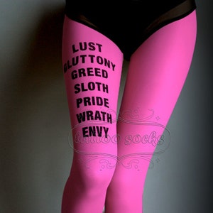 Tattoo Tights, 7 deadly sins magenta one size full length closed toe printed tights pantyhose, tattoosocks