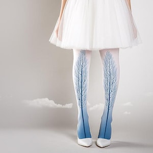 Tattoo Strumpfhosen - Baum Einheitsgröße blau und weiß bedruckte Strumpfhosen, Strumpfhosen, Nylons von Tattoosocks