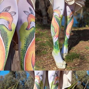 Medias con tatuajes, medias Fox, blancas, cerradas, de talle único, de largo completo, estampadas, pantimedias, medias de nailon, calcetines con tatuajes