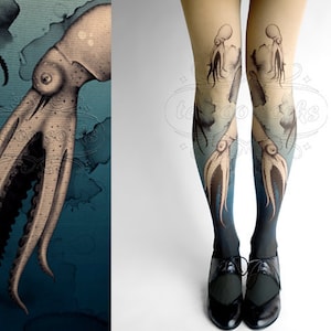 Closed Toe nude color one size Octopuses full length printed tights pantyhose, Plus Size option image 1