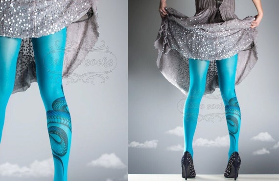 NEW Cyan One Size Snake Full Length Printed Tights Closed Toe Pantyhose  Tattoo Tights by Tattoo Socks -  Canada