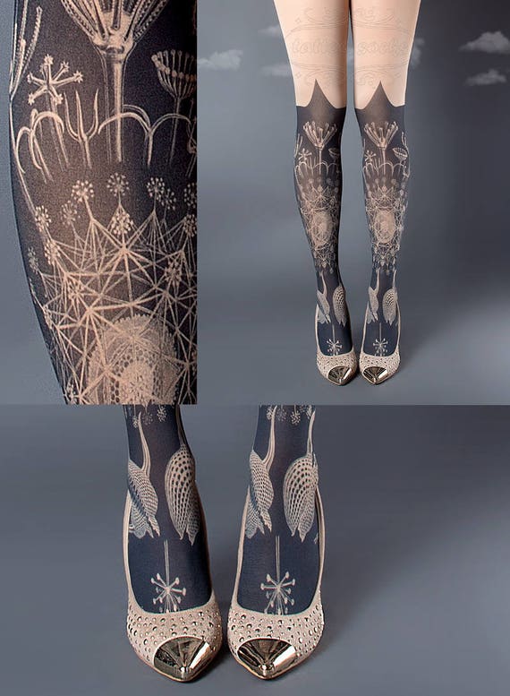 Tattoo Tights, Marine Life Tights Nude Closed Toe One Size Full