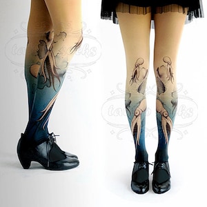 Closed Toe nude color one size Octopuses full length printed tights pantyhose, Plus Size option image 5