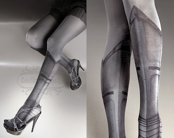 Tattoo Tights - Warrior Princess asphalt one size full length printed tights closed toe pantyhose, tattoo socks, tattoo tights