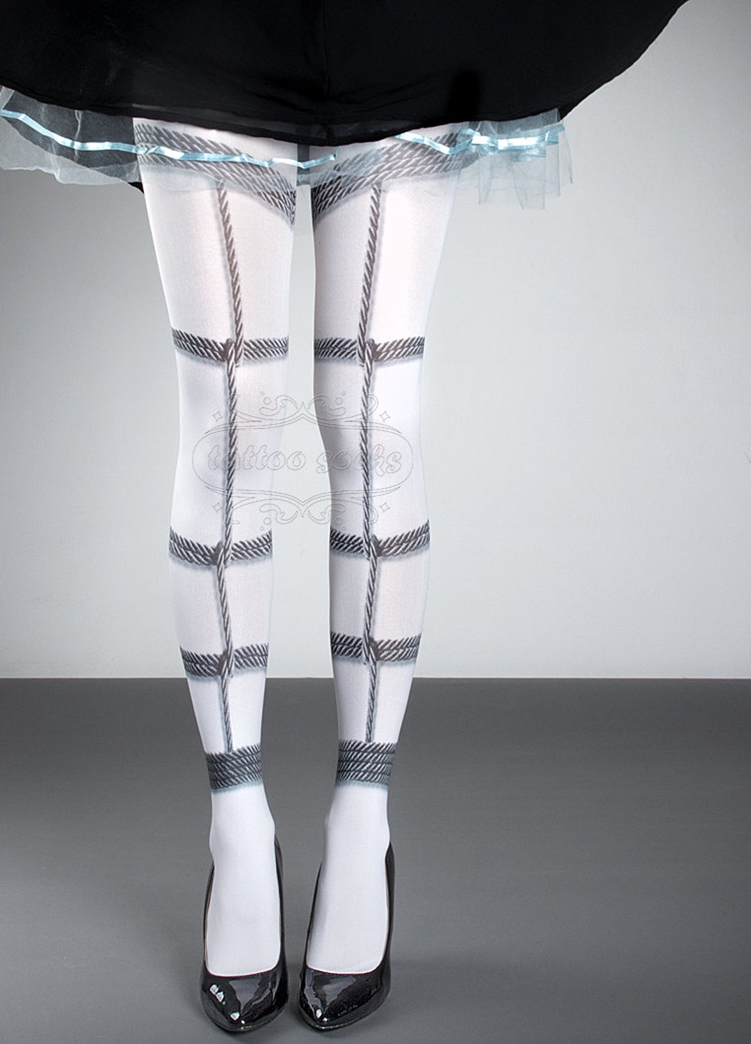 Tattoo Tights White Bondage One Size Full Length Printed - Etsy