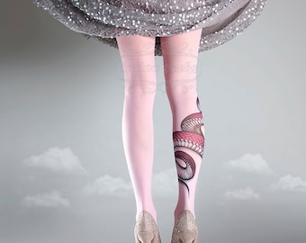 NEW light pink one size Snake full length printed tights closed toe pantyhose tattoo tights by tattoo socks