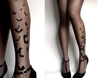 brand new color Grey sexy BATS tattoo THIGH HIGH stockings / nylons