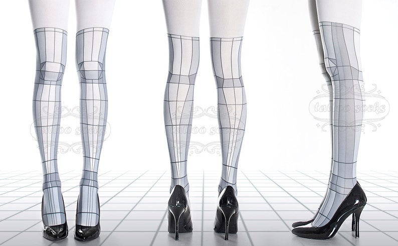 Tattoo Tights 3D model white one size full length printed closed toe tights pantyhose tattoo socks 画像 4