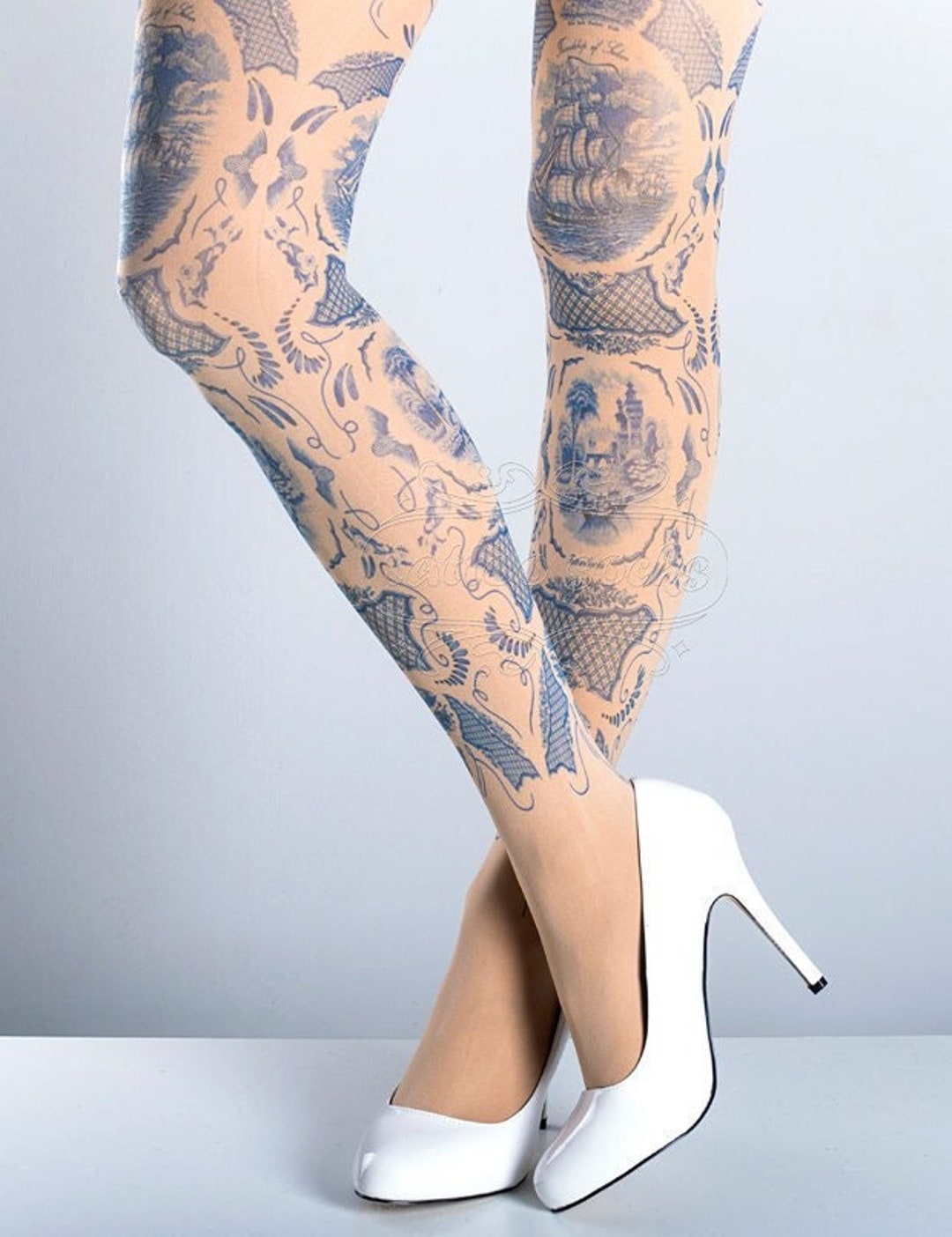 Tattoo Tights China Doll One Size Nude Full Length Printed Tights,  Pantyhose, Nylons by Tattoosocks, Plus Size Option -  Canada