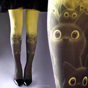 ◆ITZAVIBE◆ Tights Cat Person ICC22WET14BK PLUS SIZE Cat Tights, Gift for Cat Lovers, Hand Printed