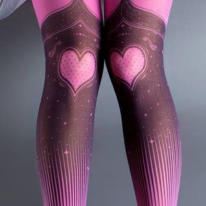 Tattoo Tights, Burlesque Heart magenta pink garters illusion one size full length printed tights pantyhose, by tattoo socks image 5