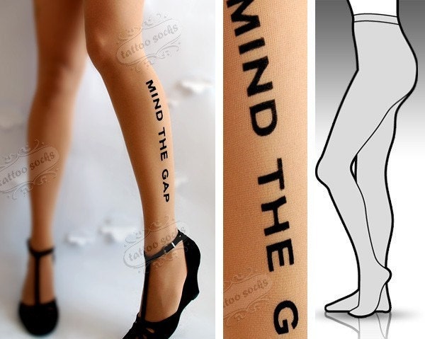 Largeextra Large Sexy Mind The Gap Tattoo Tights Stockings Etsy