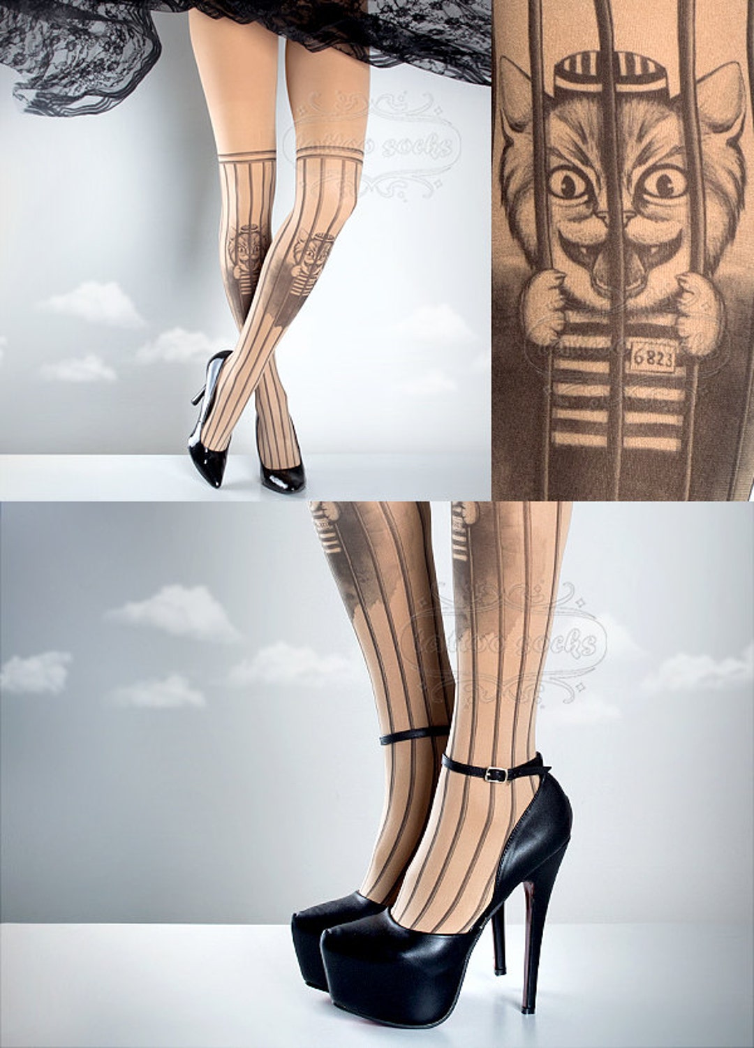 Free Pussy Riot Tattoo Tights Nude Printed Tights Caged - Etsy