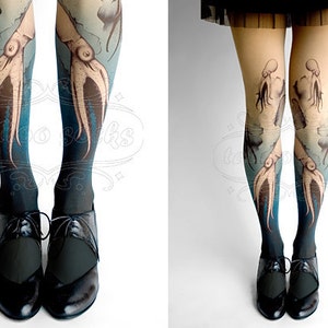 Closed Toe nude color one size Octopuses full length printed tights pantyhose, Plus Size option image 4