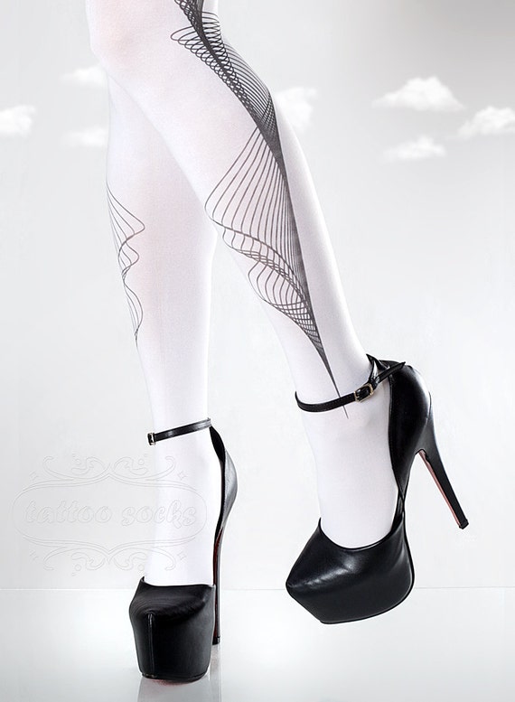 Tattoo Tights Lines One Size White Full Length Printed Tights, Pantyhose,  Nylons by Tattoosocks 