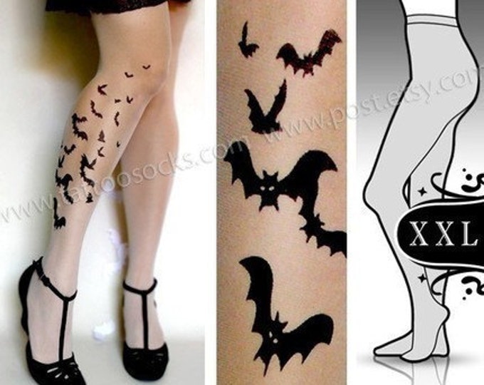 Plus Size XXL Sexy BATS Tattoo Tights / Stockings/ Full Length Etsy
