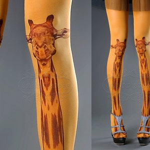 Tattoo Tights - orange one size Giraffe full length closed toe tights pantyhose, tattoo socks, printed tights