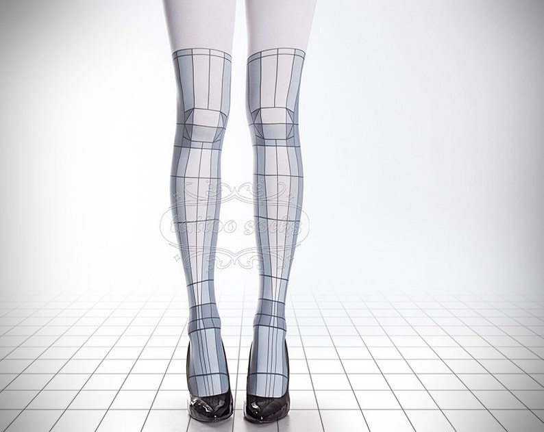 Tattoo Tights 3D model white one size full length printed closed toe tights pantyhose tattoo socks 画像 3