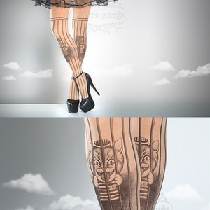 Free Pussy Riot Tattoo Tights nude, printed tights, caged pantyhose, prison, democracy, gay rights cat tattoo socks, Plus Size option image 5