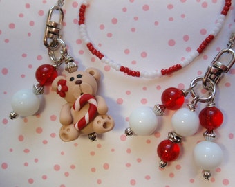 BEAR w/ CANDY CANE Bookmark - Handmade Beaded Bookmark from Sweetful Crafts