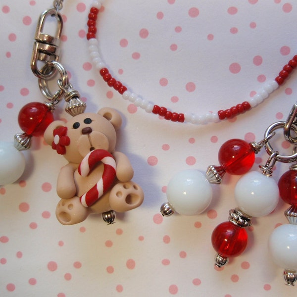 BEAR w/ CANDY CANE Bookmark - Handmade Beaded Bookmark from Sweetful Crafts