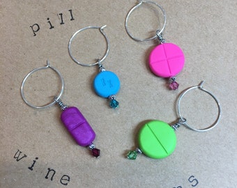 PILL THEME Wine Glass Drink Charms - Handmade Charms