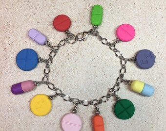 Pill Themed Handmade Charm Bracelet from Sweetful Crafts