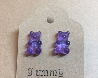 Purple GUMMY BEAR Earrings - Handmade Post Earrings from Sweetful Crafts