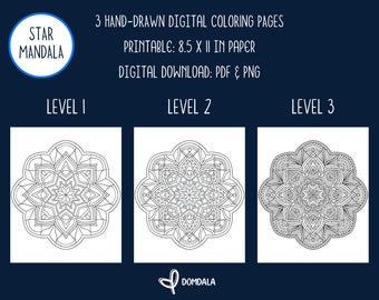 Hand Drawn Digital Mandala Coloring Pages - Star