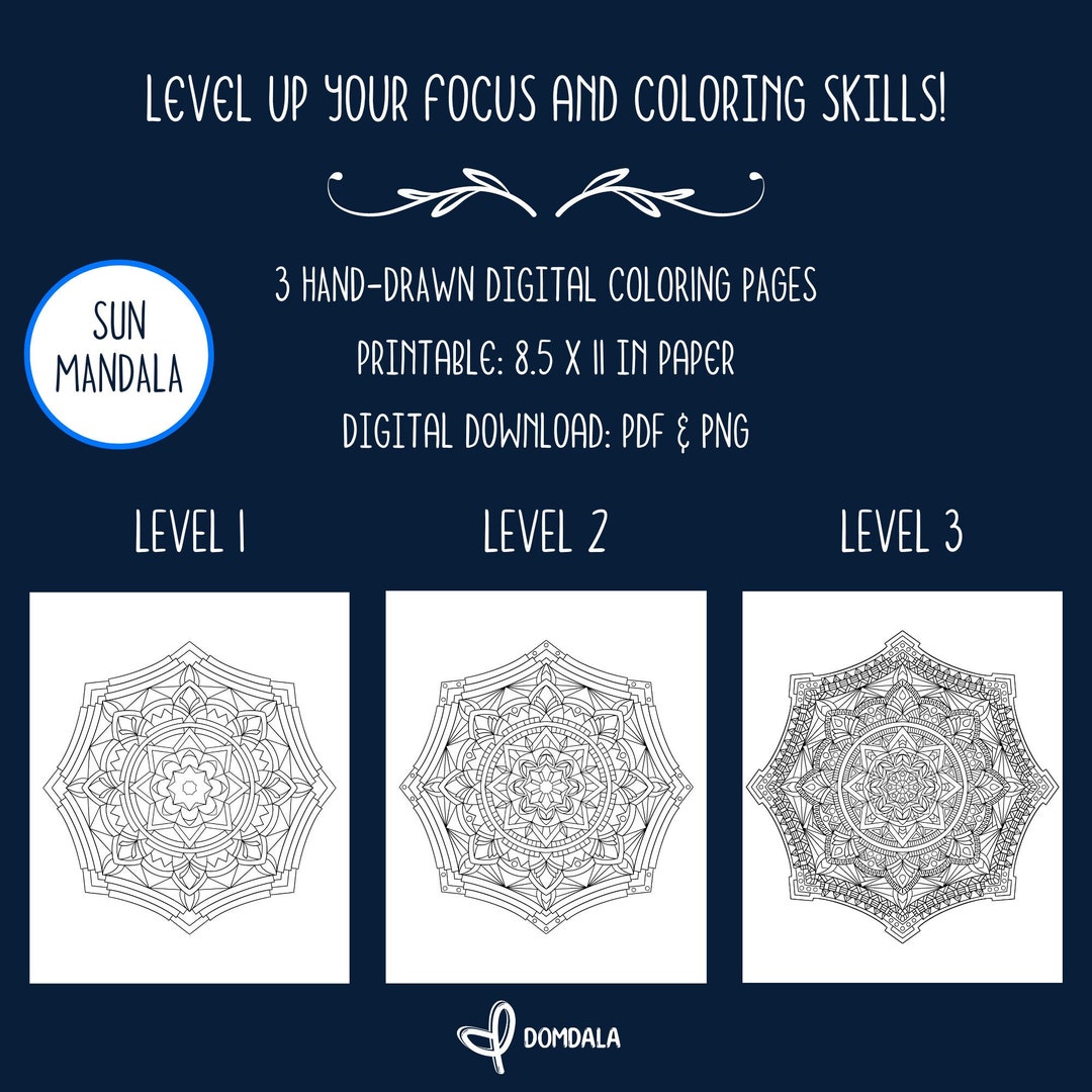 Hand Drawn Digital Mandala Coloring Pages - Sun - Etsy