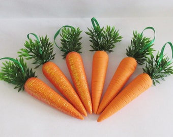 reserved for Margaret: Glittered Carrot ornaments set of 6- 5"