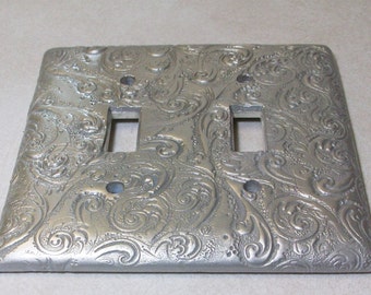 Silver Swirls double or single toggle light switch cover