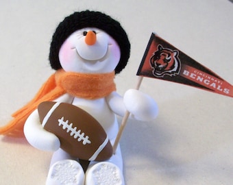 Cincinnati Bencals football snowman ornament