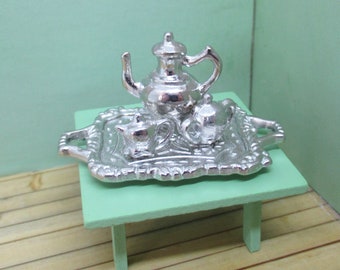 Miniature SilverTea set of 4, tea pot tray and cream and sugar