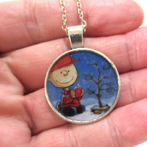 Charlie Brown and his Christmas tree pendant necklace