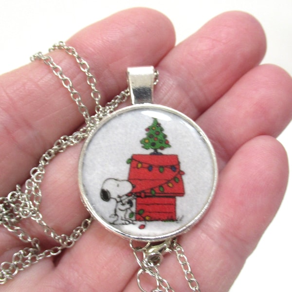 Snoopy and his Dog House Christmas tree pendant necklace