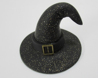 Bent Black glittered witch hat figurine