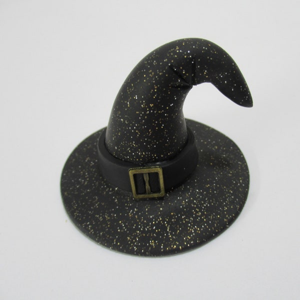 Bent Black glittered witch hat figurine