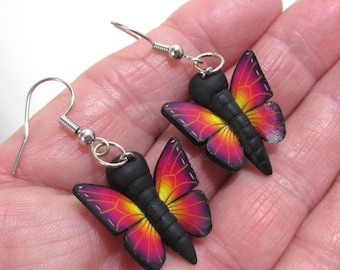 Fuchsia pink butterfly  dangle earrings