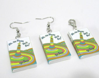 Miniature Book earrings or charm Oh The Places You Will Go