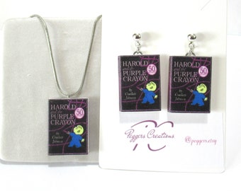 Miniature Book Harold and the Purple Crayon earrings or necklace