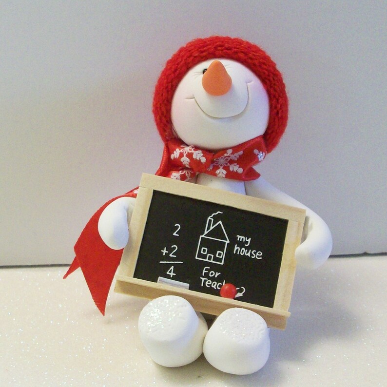 I love my teacher Snowman ornament Miniature blackboard