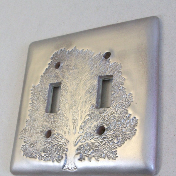 Silver Tree of Life double toggle light switch cover