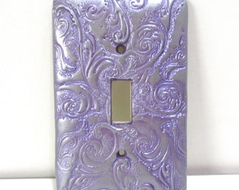 Silver with purple Swirls double or single toggle light switch cover