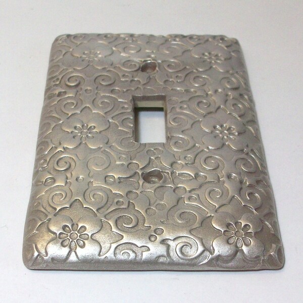 Swirls and flowers Silver light switch cover