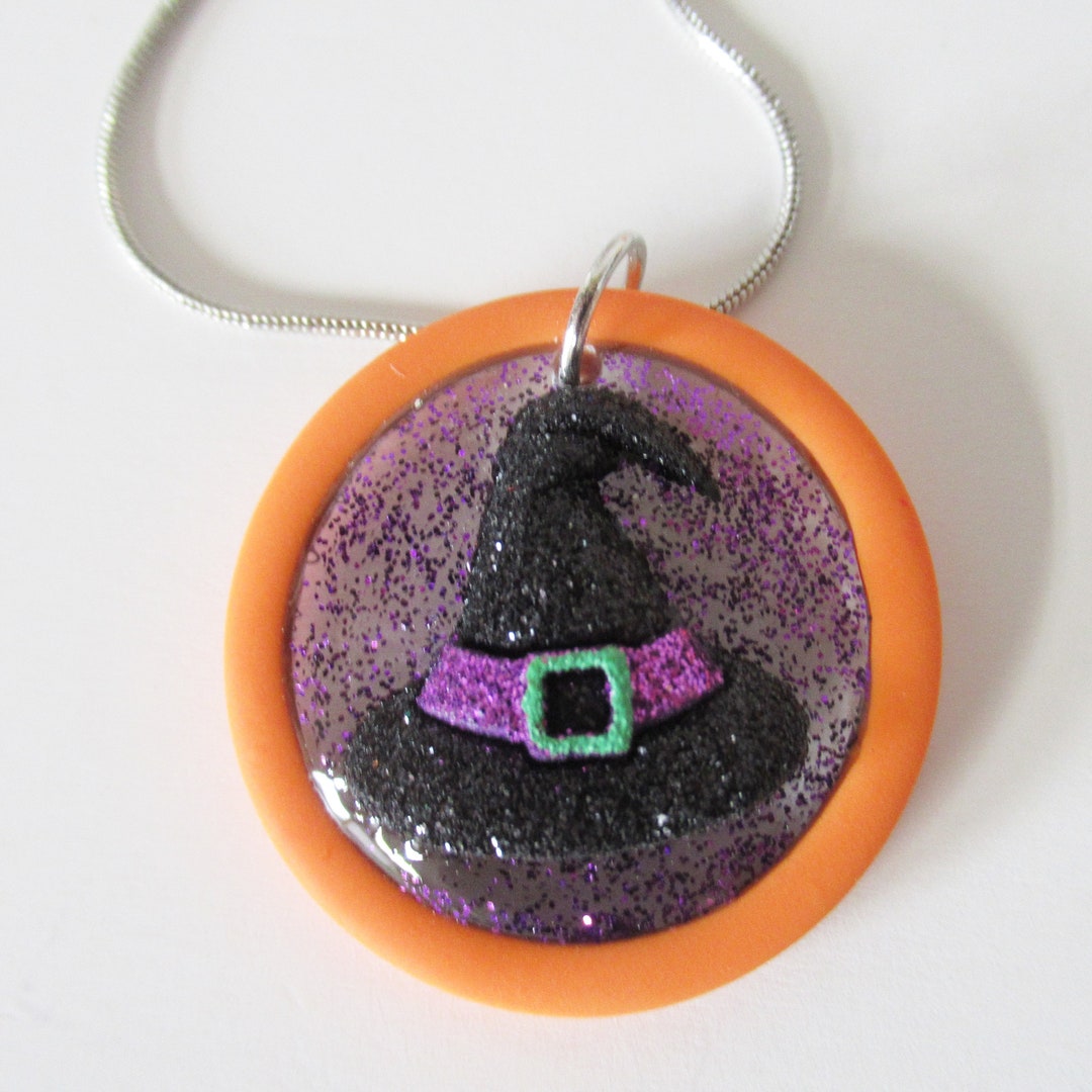 Glittered Black Witch Hat Necklace Pendant - Etsy