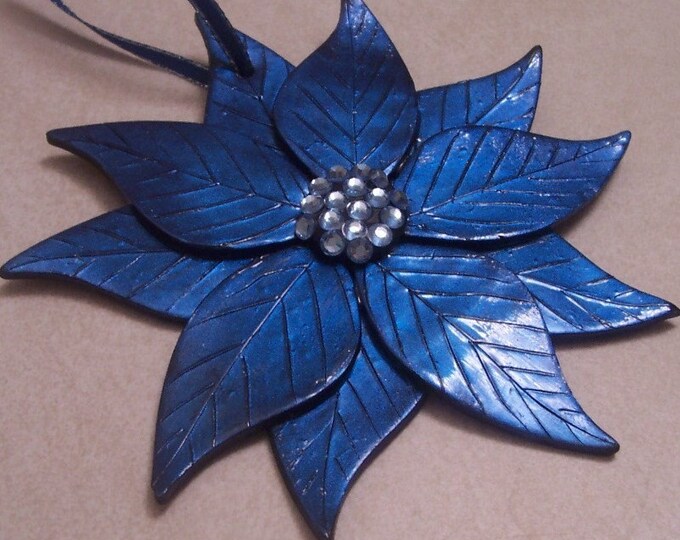 Metallic Blue Poinsettia Ornament Etsy