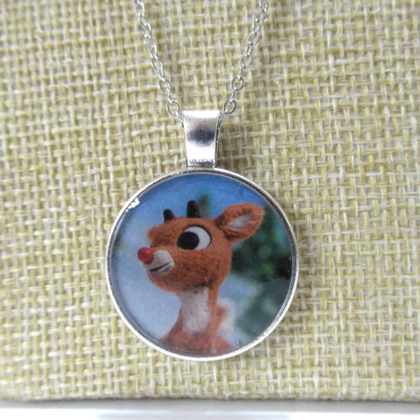 Rudolph red nosed reindeer pendant necklace